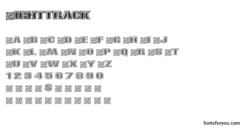 Czcionka Righttrack – alfabet, cyfry, specjalne znaki