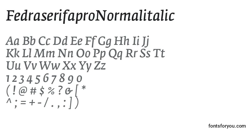 Schriftart FedraserifaproNormalitalic – Alphabet, Zahlen, spezielle Symbole