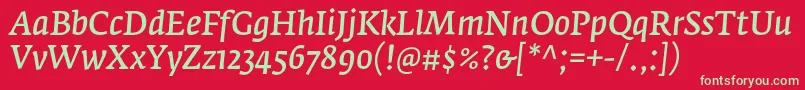 フォントFedraserifaproNormalitalic – 赤い背景に緑の文字