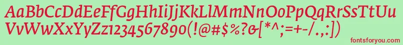 FedraserifaproNormalitalic Font – Red Fonts on Green Background