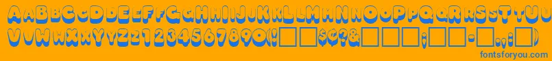 OodlesscapssskRegular-Schriftart – Blaue Schriften auf orangefarbenem Hintergrund