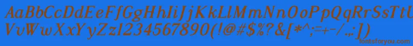 DustismoRomanItalicBold-Schriftart – Braune Schriften auf blauem Hintergrund