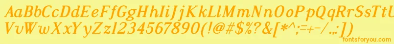 フォントDustismoRomanItalicBold – オレンジの文字が黄色の背景にあります。