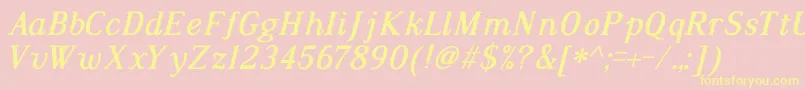 DustismoRomanItalicBold-Schriftart – Gelbe Schriften auf rosa Hintergrund