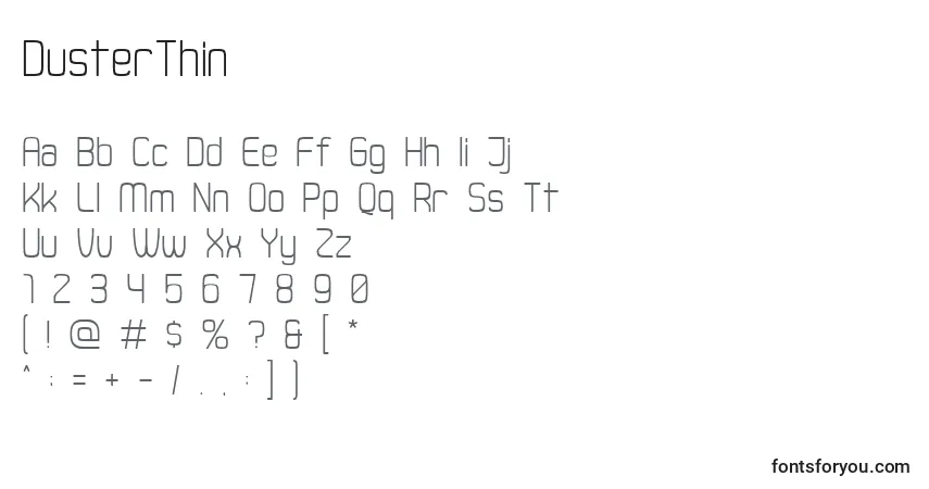 A fonte DusterThin – alfabeto, números, caracteres especiais