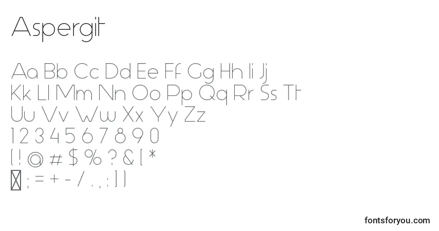 Czcionka Aspergit – alfabet, cyfry, specjalne znaki