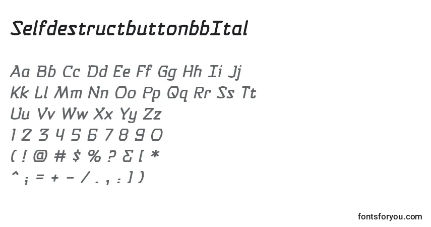 Шрифт SelfdestructbuttonbbItal – алфавит, цифры, специальные символы