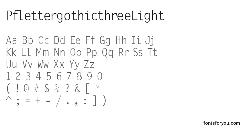 Schriftart PflettergothicthreeLight – Alphabet, Zahlen, spezielle Symbole