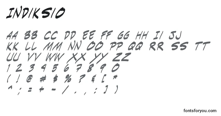 Schriftart Indiksi0 – Alphabet, Zahlen, spezielle Symbole