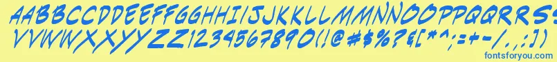 Indiksi0-fontti – siniset fontit keltaisella taustalla