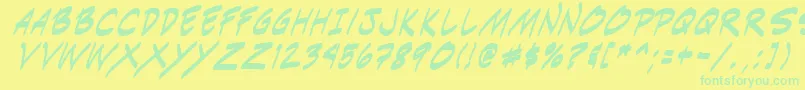 Saiba mais sobre a fonte Indiksi0 Fonte Indiksi0 – fontes verdes em um fundo amarelo