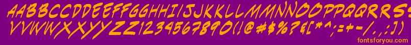 Indiksi0-fontti – oranssit fontit violetilla taustalla