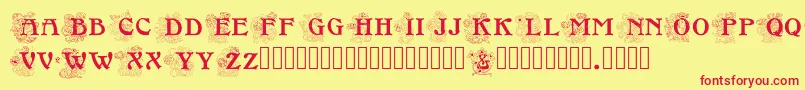 Floralcapsnouveau-Schriftart – Rote Schriften auf gelbem Hintergrund