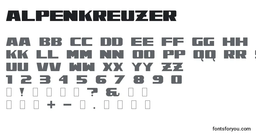 Schriftart Alpenkreuzer – Alphabet, Zahlen, spezielle Symbole