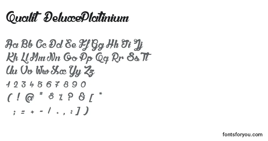 A fonte QualitРІDeluxePlatinium – alfabeto, números, caracteres especiais