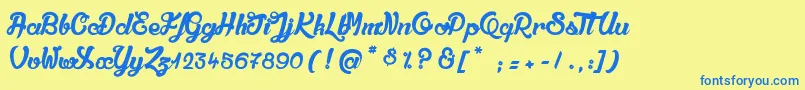 フォントQualitРІDeluxePlatinium – 青い文字が黄色の背景にあります。