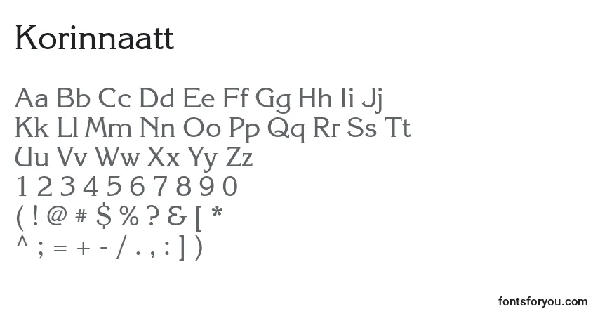 A fonte Korinnaatt – alfabeto, números, caracteres especiais