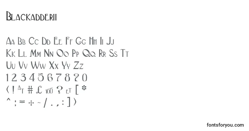 Schriftart Blackadderii – Alphabet, Zahlen, spezielle Symbole