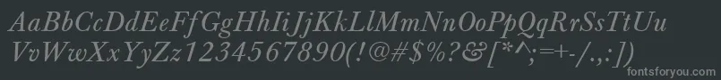 Fonte BaskervilleAZPsNormalItalic – fontes cinzas em um fundo preto