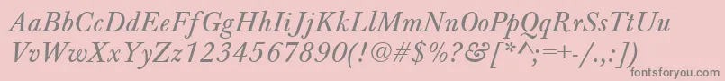 BaskervilleAZPsNormalItalic-fontti – harmaat kirjasimet vaaleanpunaisella taustalla
