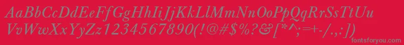 BaskervilleAZPsNormalItalic-Schriftart – Graue Schriften auf rotem Hintergrund