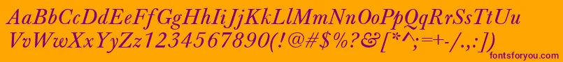 BaskervilleAZPsNormalItalic-Schriftart – Violette Schriften auf orangefarbenem Hintergrund