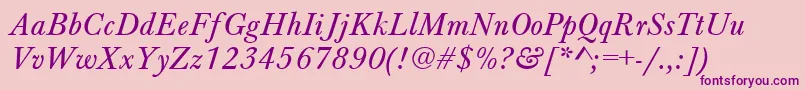Fonte BaskervilleAZPsNormalItalic – fontes roxas em um fundo rosa