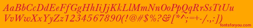 BaskervilleAZPsNormalItalic-fontti – punaiset fontit oranssilla taustalla