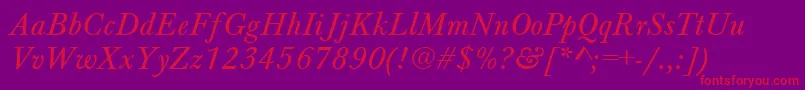 フォントBaskervilleAZPsNormalItalic – 紫の背景に赤い文字