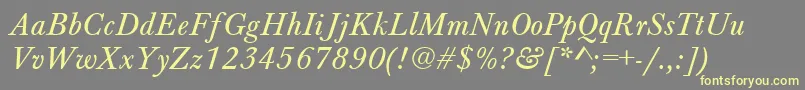 BaskervilleAZPsNormalItalic-Schriftart – Gelbe Schriften auf grauem Hintergrund