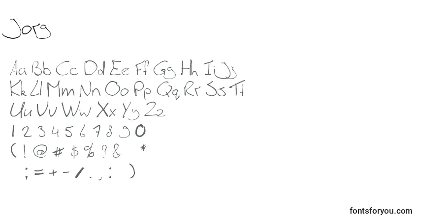 Schriftart Jorg – Alphabet, Zahlen, spezielle Symbole