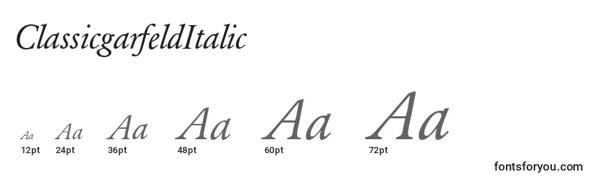 Размеры шрифта ClassicgarfeldItalic