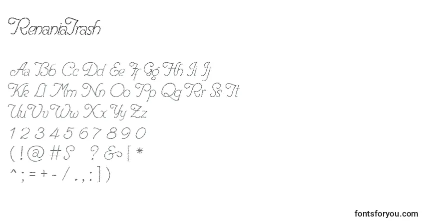A fonte RenaniaTrash (54813) – alfabeto, números, caracteres especiais