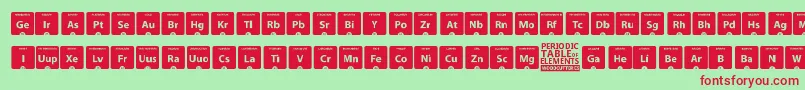 Fonte PeriodicTableOfElements – fontes vermelhas em um fundo verde