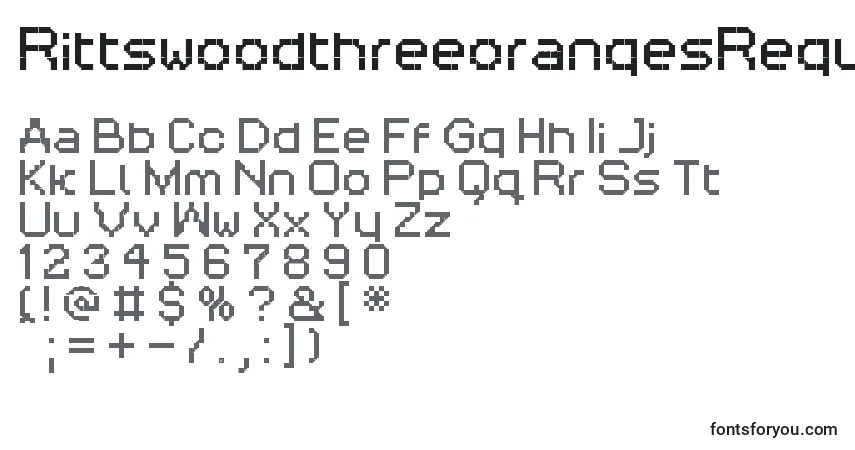 A fonte RittswoodthreeorangesRegular – alfabeto, números, caracteres especiais