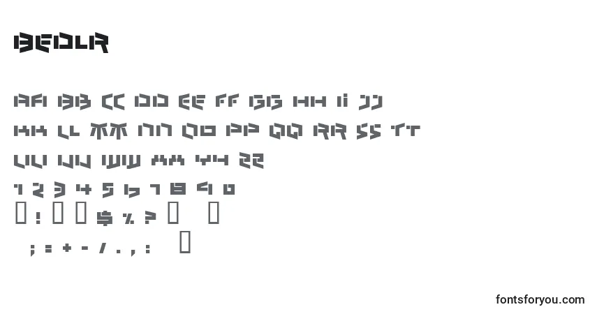 A fonte Bedlr – alfabeto, números, caracteres especiais