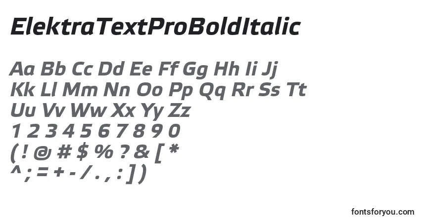Czcionka ElektraTextProBoldItalic – alfabet, cyfry, specjalne znaki