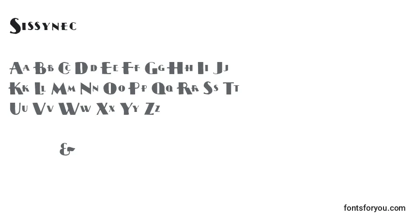 Czcionka Sissynec – alfabet, cyfry, specjalne znaki