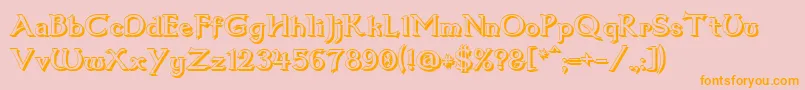 フォントDum1shad – オレンジの文字がピンクの背景にあります。