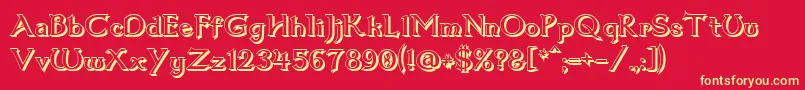 フォントDum1shad – 黄色の文字、赤い背景