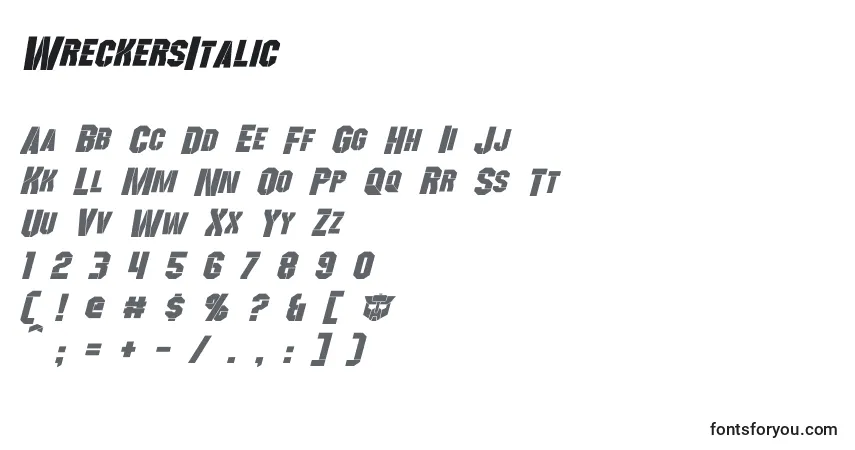 WreckersItalicフォント–アルファベット、数字、特殊文字