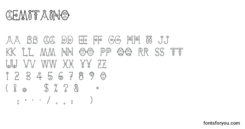 Czcionka CemiTaino – alfabet, cyfry, specjalne znaki