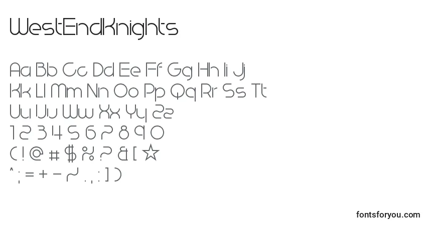 A fonte WestEndKnights – alfabeto, números, caracteres especiais