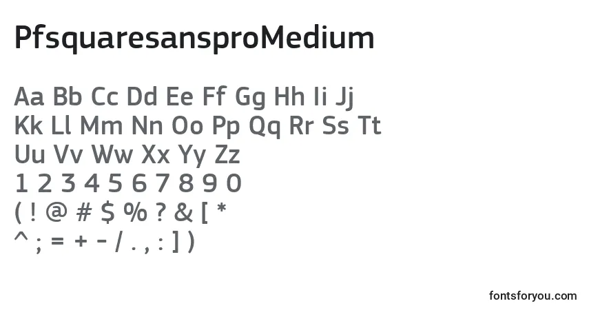 Czcionka PfsquaresansproMedium – alfabet, cyfry, specjalne znaki