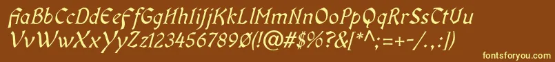 OldaniaadfstdItalic-Schriftart – Gelbe Schriften auf braunem Hintergrund