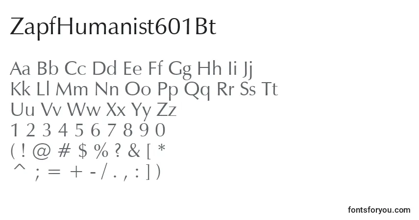 A fonte ZapfHumanist601Bt – alfabeto, números, caracteres especiais