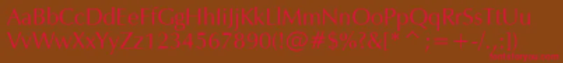 フォントZapfHumanist601Bt – 赤い文字が茶色の背景にあります。