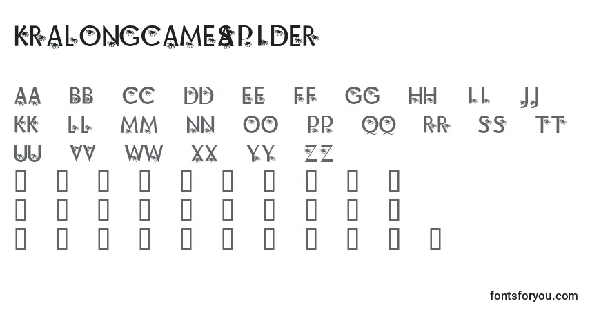 Czcionka KrAlongCameASpider – alfabet, cyfry, specjalne znaki