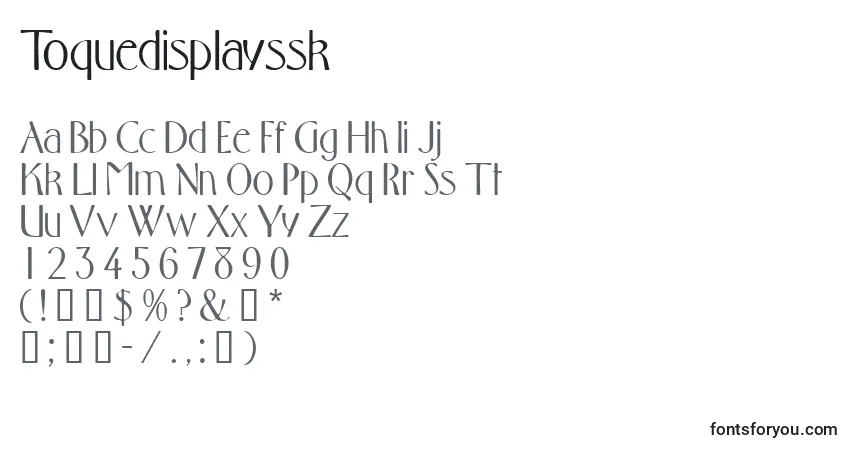 Czcionka Toquedisplayssk – alfabet, cyfry, specjalne znaki