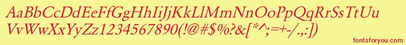 YearlindItalic-Schriftart – Rote Schriften auf gelbem Hintergrund
